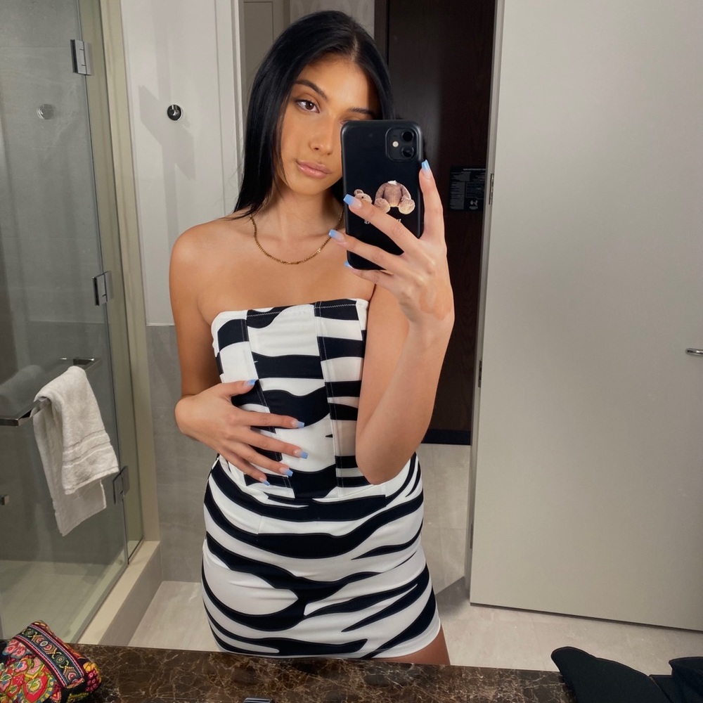White Fox Boutique Zebra Corset Top and Mini Skirt